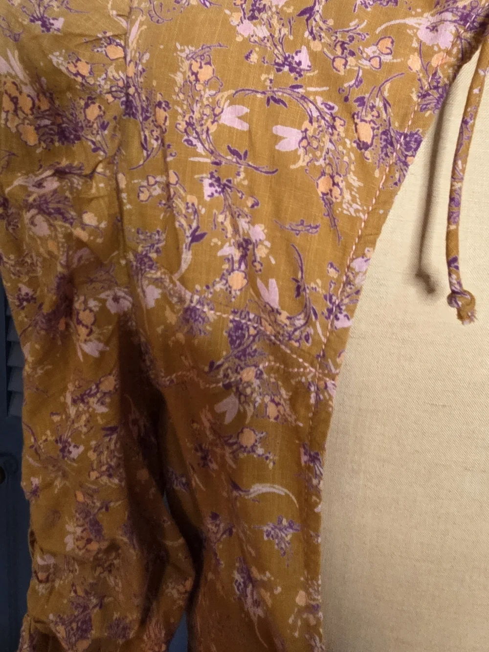Free People Monica Puff Sleeve Crop Top Floral Gold Leaf L
